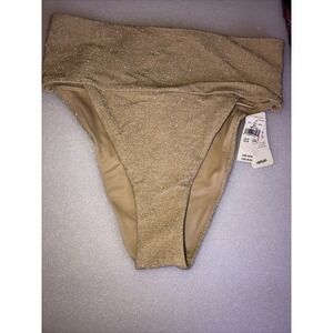 NWT Aerie Size M Gold Sparkle High Cut Cheeky Bikini Swim Bottom Lined Goddess